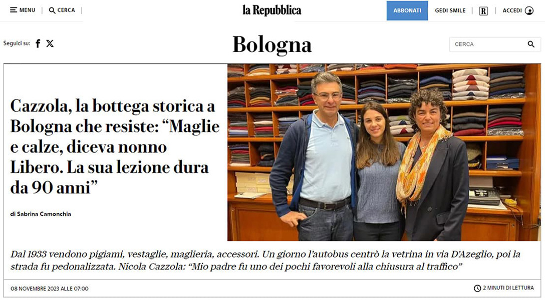 Cazzola abbigliamento Bologna articolo la Repubblica estratto